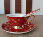 1 komplekt Vintage Bone portselanist teetasside komplekt, peen keraamiline lillemustriline kohvitass kuldse viimistlusega, s&ouml;&ouml;gi- ja lauakaunistusega 201-300ml