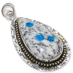 K2 Blue Azurite 925 Sterling Silver Jewelry Two Tone Pendant 2.25 t0z49