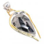 Black Rutile,White Topaz 925 Sterling Silver Jewelry Two Tone Pendant 2.96 m8i55