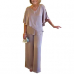 Naiste suvised kaheosalised r&otilde;ivad V-kaelusega ebaregulaarse kihiga &uuml;laosaga laia s&auml;&auml;rega p&uuml;kste komplekt vabaaja avar salongi&uuml;likond 2XL khaki