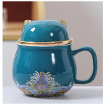320 ml kaasaskantav keraamiline kontoritass filtriga Travel Coffee Tea Cup Festival Kingitus Lovely Cat Coffee Cup Hiina stiilis lauan&otilde;ud 301-400ml sinine