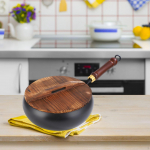 Puidust kaanega keedupott-raud-wok koju ja telkimiseks Glossy