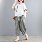 Retro etnilises stiilis vabaaja &uuml;likond naiste suvine lahtine moekas ruuduline &otilde;mblustega kahest osast koosnev &uuml;likond XXXL lahe valge v&auml;rv