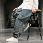 Hiina Stiilis Retro Soodsad Pilved Print P&uuml;ksid Meeste Riided S&uuml;gismood Riided Lahtised vabaaja p&uuml;ksid Suures suuruses haaremip&uuml;ksid L roheline