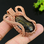 Tiger Eye Handmade Copper Wire Wrap Jewelry Pendant 2.25 z8m42