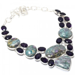 Ruby in Fuchsite, Amethyst Ethnic 925 Sterling Silver Jewelry Necklace 18 T6J27