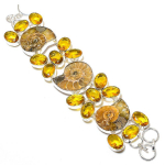 Ammonite Fossil, Citrine Handmade 925 Sterling Silver Jewelry Bracelet 7-8 l3b73