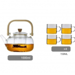 1L Jaapani klaasist teekann bambusest k&auml;epidemega &ndash; Kuumuskindel teekurnuga teekann Teapot and 4 cups