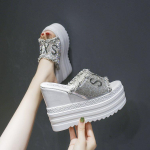 K&otilde;rged kontsad Rhinestone Kristallid K&otilde;rged kontsad Vaba aeg Suvine kiilud Sandaalid Naiste Kingad Naiste Platvorm Muulad Sussid 35