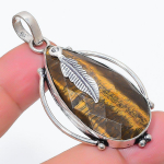Natural Tiger Eye Gemstone 925 Sterling Silver Jewelry Pendant 2.29 e9j53