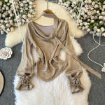 Vintage Court Style kuulsuste laterna varrukad Kolmem&otilde;&otilde;tmelised lilled virnastatud krae lahtine s&auml;rk naiste vabaaja pluus One size