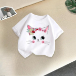 Suvine laste T-s&auml;rk Lillekassi graafiline s&auml;rk T&uuml;drukutele Lillelised kiisutopsid Valged L&uuml;hikeste Varrukatega Metsik T-s&auml;rk Armas loomade koomiksikassi T-s&auml;rk 100