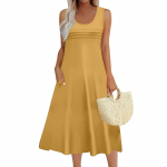 Naiste mood &uuml;mara kaelusega varrukateta plisseeritud rannakleit taskutega Pikk &uuml;hev&auml;rviline kleit XL valge