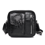 Krokodillimustriga nahast &uuml;hes &otilde;las kantav kott, &Auml;rikasuaalne crossbody kott, Meeste horisontaalne postikott, Suure mahutavusega meeste kott black
