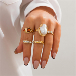 Elegant Baroque imitation pearl inlaid gemstone ring design liquid flower open ring one size
