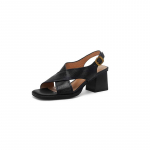 Uued suvised naiste sandaalid Ehtsad nahast kingad naistele Avatud varba Slingback kingad &Uuml;mar varvas Paks konts Beežid gladiaatorikingad 34 must