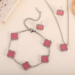 3 tk titaanist terasest mittepleekiv kahepoolne ristikheinalehtede komplekt kaelakee k&auml;ev&otilde;ru k&otilde;rvar&otilde;ngad necklace+earring+bracelet