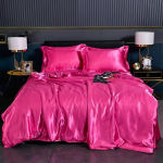 100% siidist voodipesukomplektid 4 tk Ilus Suvine Jahe Kuninglik Kuninganna Suurus Tekikoti Komplektid Voodilina Padjap&uuml;&uuml;r Kodutekstiil Dekoor Flat Bed Sheet&150 X200cm-3pc set pink
