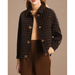 Women's Elegant Plaid Short Wool Blend Coat XL