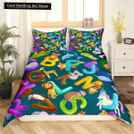 Multifilm Numbrid Kuningas Kuninganna Tekikott Armsad Loomad Voodipesukomplekt Lastele V&auml;rviline Inglise T&auml;hestik 2/3tk Pol&uuml;ester Tekikott EU single(135x200cm)