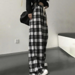 Harajuku &uuml;lisuured ruudulised p&uuml;ksid naiste korea moe mustad valged ruudulised p&uuml;ksid naistele s&uuml;gise laia s&auml;&auml;rega dressip&uuml;ksid XXXXL