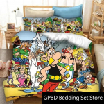 3D-prindiga Asterixi multikategelaste Obelixi voodipesukomplekt Topelt Twin King Tekikott Tekk Padjap&uuml;&uuml;r Poistele T&uuml;drukutele T&auml;iskasvanute Magamistuba 70x133cm
