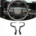 For Suburban Silverado 1500 19-23 Steering wheel Controls Cover Trim Black Wood