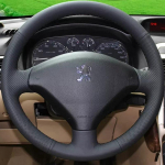 Must kunstnahast roolikate K&auml;sit&ouml;&ouml;na &otilde;mmeldud autokatte roolile Peugeot 307 SW 2005-2008 307 2001-2008 jaoks Black Thread