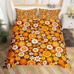Vintage Lilleline Tekikate King Queen Retro Lilled Voodipesukomplekt Boho Hippie Tekikate Groovy &Otilde;ied Pol&uuml;ester Tekikate EU Single(135x200cm) orange