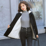 Br&auml;ndi naiste keskmise pikkusega lambaliha sametist tuulejope, talvine korea stiilis vabaaja pluss sametpolsterdatud paks mantel L must