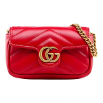 GUCCI GG Marmont kuldse logoga ketiga tepitud nahast k&auml;ekoti ja m&uuml;ndikoti komplekt naistele, punane Box(Basic Set+Box) punane