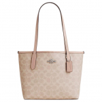 Coach City 23 Klassikaline Monogramm Metallist Logo Kaetud L&otilde;uend ja Nahast T&otilde;mblukuga Kotid Naiste tote H&otilde;bedane Liiv CU759-SVPWH Basic Set (Bag+Dust Bag)