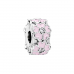 Pandora 925 H&otilde;be Priimula Lilled Silikoon Emailiga Fikseeritud Pannal Naiste Ehted Roosa 791823EN68-OP Box,1*1cm,Pink
