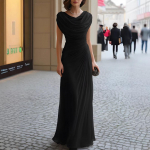Naiste moekas vabaaja peokleit elegantse volditud kraega kleit L must