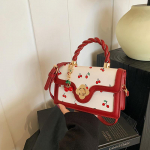 Naiste Kirsi Ruudukujuline Kott PU Nahast Magus Kirsiga Crossbody Kott Reguleeritava Rihmaga V&ouml;&ouml;kotid Naiste V&auml;litingimustes V&auml;ikesed K&auml;ekotid 20x7x13cm punane