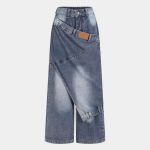 Naiste Keskmise K&otilde;rgusega As&uuml;mmeetrilise V&auml;rvli sirge s&auml;&auml;rega teksap&uuml;ksid Streetwear Denim P&uuml;ksid S sinine