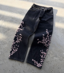 Unisex keskmise k&otilde;rgusega laia s&auml;&auml;rega teksap&uuml;ksid L&otilde;tv l&otilde;ige Vintage denimip&uuml;ksid Streetwear Kirsipuu tikand Sirge s&auml;&auml;rega teksap&uuml;ksid S