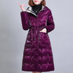 Naise pikk mantel talvejoped Uued soojad puuvillased polsterdatud pargid kapuutsiga korea stiilis paks talveriided 2XL lilla