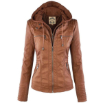 Suurep&auml;rane naiste nahast kapuutsiga kitsas parka mantel T&auml;iuslik talviseks pealisr&otilde;ivaks 4XL（Tag 4XL=US 2XL） brown