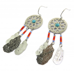 Les Tr&eacute;sors De Lily [P7364] - Boucles cr&eacute;ateur acier 'Boho' turquoise rose (dreamcatcher) - 55x20 mm t&uuml;rkiissinine