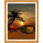 Teemantmaal P&auml;ikeseloojangumaastik T&auml;is &uuml;mmargune kristall, teemantmustrid, kivide tikandid 20X30CM