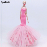 Pink Floral Fashion Doll Clothes For Barbie Doll Dress Outfits Mermaid Fishtail Party Gown 1/6 Dolls Accessories Toy roosa