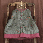 Johnature naiste vintage s&uuml;gisvestid n&ouml;&ouml;pmantlid Prinditud lilleline linane varrukateta linane soojad taskud naiste vestid One Size roheline