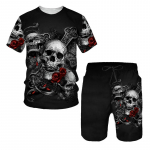 Skull Print Suurem&otilde;&otilde;tmelised meeste T-s&auml;rgid Komplektid Meeste dressid Topid L&uuml;hikesed p&uuml;ksid High Street 2 tk Spordi ja vaba aja suvine meeste &uuml;likond 3XL