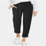 Naiste suures suuruses vabaaja p&uuml;ksid, n&ouml;&ouml;r, pehmed l&uuml;hikesed elastsed v&ouml;&ouml;taskud, &uuml;hev&auml;rvilised sirged k&auml;rbitud p&uuml;ksid 4XL must