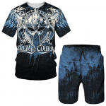 Suvine 3D prinditud Camo Punk Skull Print T-s&auml;rk Rannap&uuml;ksid Meeste Spordidress Kaheosaline Retrograafiline vabaajar&otilde;ivad S