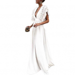 Naiste ballikleit lendav varrukas, volangid Madala l&otilde;ikega s&uuml;gava V-kaelusega plisseeritud kleit &uuml;les maapikkus k&otilde;rge v&ouml;&ouml;kohaga &otilde;htukleit kokteilitantsu riided M helesinine v&auml;rv