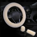 Universal Steering-wheel Plush Car Steering Wheel Covers Winter Faux Fur Hand Brake&Gear Cover 3 Pcs/ Set Car 3 pieces Black