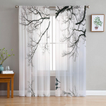 Hiina stiilis puu talvine linnupeegeldus t&uuml;llkardinad elutuba k&ouml;&ouml;k sifonkikardin magamistuba l&auml;bipaistev valance kardin 135W x 114H(cm)