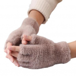 1 paar Naiste talvised pools&otilde;rmega kindad Kunstkarusnahast paksendatud k&uuml;lmakindel pehme elastne soe kootud &uuml;hev&auml;rvilised viie s&otilde;rmega &otilde;pilaste kirjutamiskindad hall